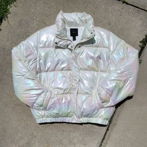 FOREVER 21 - Puffer Zip Coat - Pearl White - Size Women's Large